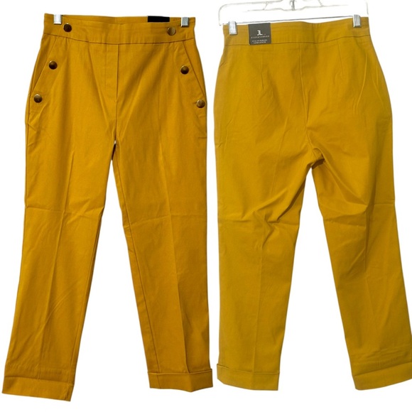 Jules & Leopold Casual Mustard Yellow Button-Detail Capri Pull On Pants Sz Small - Picture 2 of 6